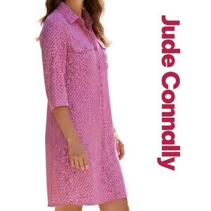 Jude Connally Susanna Dress Jude Cloth Magenta Geo 3/4 Sleeve Made/USA L NWOT